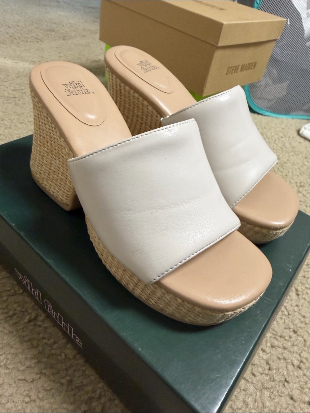 wild fable White Woven Espadrille Wedge Slides
